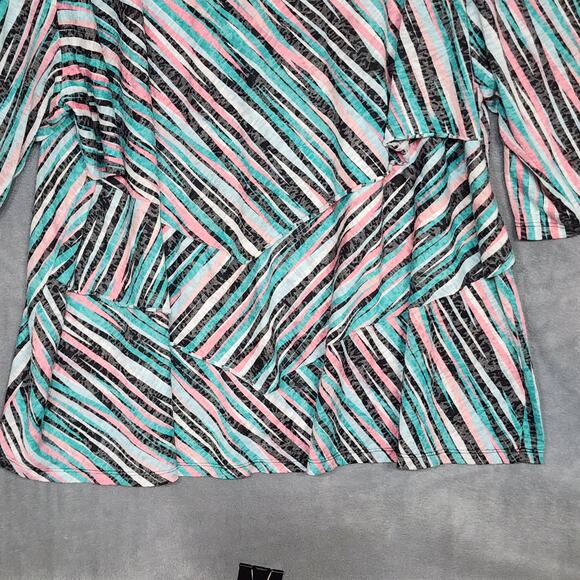 Catherines Top Womens 3X Geometric Stripes Layered Colorful 3/4 Sleeve - Picture 6 of 8
